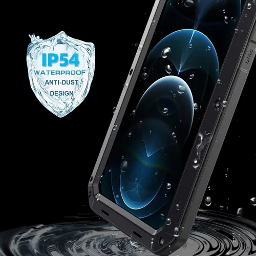 Vista 6 de Funda protectora de cuerpo completo para iPhone 12, resistente a los golpes, funda de metal de aleación de aluminio con protector de pantalla Negro