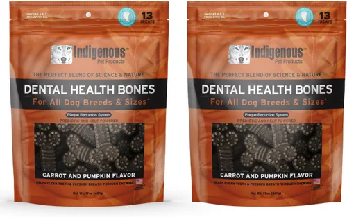 Vista 15 de Indigenous Pet Dental Health Bones Regular – Colágeno de res (17 onzas) Masticables para perros sin granos con prebióticos y omegas Refresca