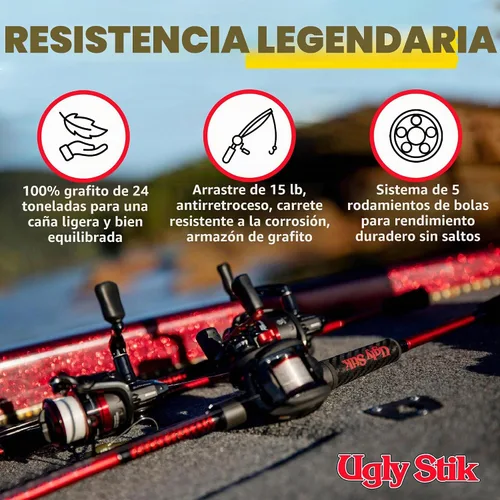 Vista 3 de Combo de carrete de cebo de bajo perfil y caña de pescar Ugly Stik Carbon