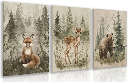 Vista 13 de kilamino Arte de pared de bosque neutral con animales salvajes, lindo póster de oso y zorro para guardería, impresiones de póster de aventura