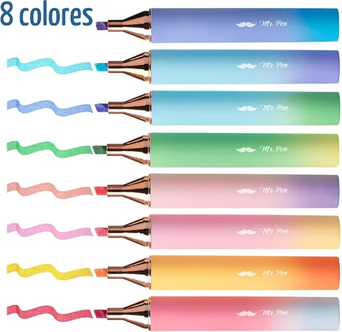 Vista 2 de Mr. Pen- Resaltadores con purpurina, paquete de 8, colores del sol Marcadores resaltadores con purpurina con punta de cincel para diario, notas