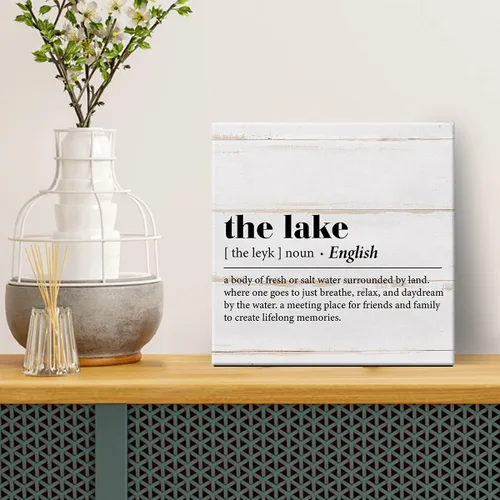 Vista 3 de Lienzo decorativo con texto en inglés "Country the Lake" (Country the Lake) - Póster con temática de lago, pintura enmarcada de 8 x 8 pulgadas
