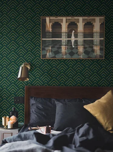 Vista 5 de Heroad Papel tapiz para despegar y pegar, color verde oscuro y dorado, papel tapiz geométrico, papel adhesivo verde oscuro y dorado, autoadhesivo