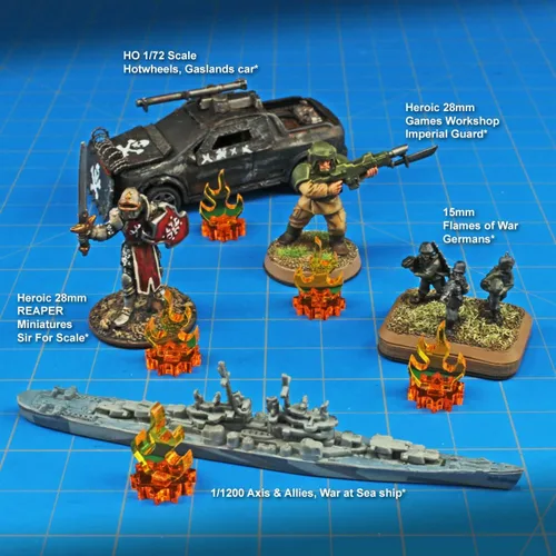 Vista 5 de LITKO Mini marcadores de llama Compatible con D&D y 40K Juego de 10 Llamas amarillas transparentes y base ámbar fluorescente