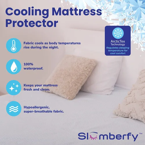 Vista 2 de Slumberfy Protector de colchón refrescante, impermeable, tamaño King, hipoalergénico, silencioso, lavable, 76 x 80 pulgadas