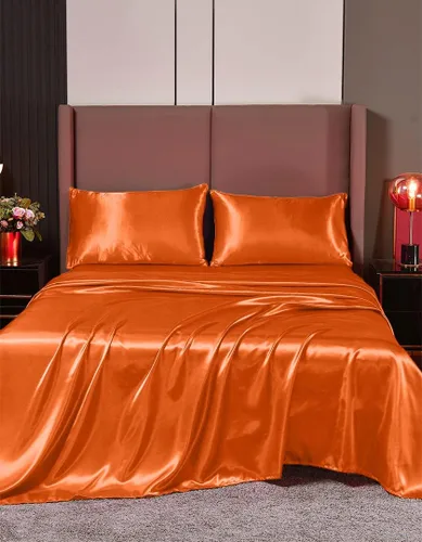Vista 10 de Juego de sábanas de satén de seda de 4 piezas Sábana bajera Sábana encimera Funda de almohada Calidad de hotel sedoso suave y lujoso