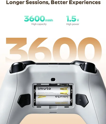 Vista 3 de imuto Baterías recargables AA, baterías de litio de 3600 mWh AA, paquete de 4, salida de 1.5 V 2 A, doble batería, vida útil de más de 1600 ciclos