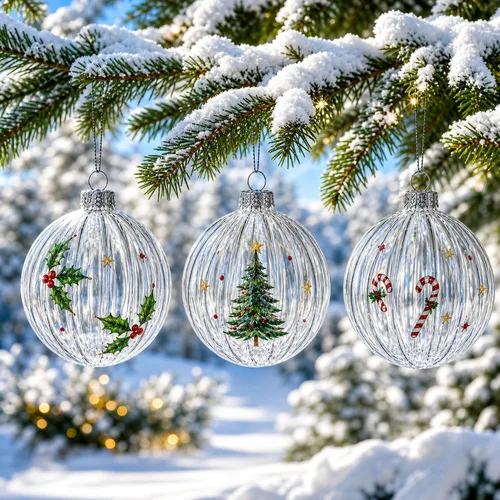 Vista 3 de Juego de 3 bolas de cristal transparente iridiscente adornos de Navidad de 3.6 pulgadas