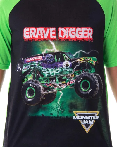 Vista 2 de INTIMO Monster Jam Grave Digger Monster Truck - Conjunto de pijama de 2 piezas para niño Negro