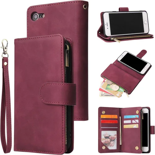 Vista 21 de UEEBAI - Cartera clásica de cuero sintético con cierre magnético, funda de iPhone con cierre