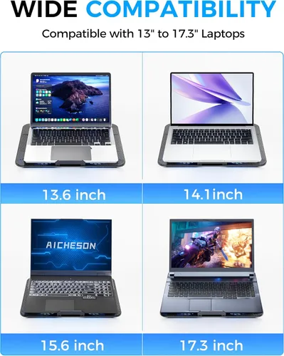 Vista 7 de AICHESON Almohadilla de refrigeración para laptop con 6 ventiladores de alta velocidad, enfriador para laptop con ángulos ajustables, compatible