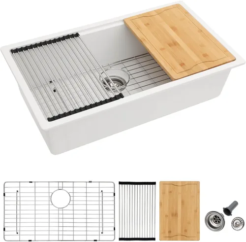 Vista 15 de Dcolora Fregadero de Barra de Composite de Cuarzo de 22 Pulgadas Negro Bajo Encimera Pequeño Fregadero de Cocina de Composite de Granito Prep RV