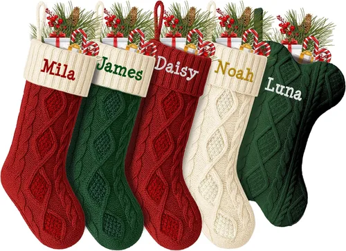 Vista 12 de Printualist Medias de Navidad Personalizadas (18 pulgadas) - Nombre Bordado Personalizado Rojo Verde Marfil Santa Ciervo Árbol Mascota Gato Perro