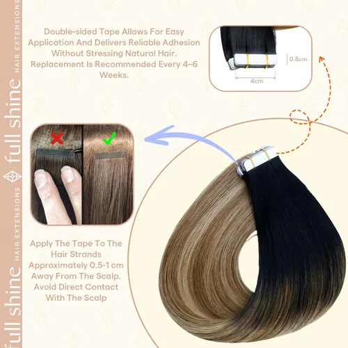 Vista 120 de Full Shine - Extensiones de cabello humano con cinta, mezcla de rubio hongo # 8 castaño ceniza resaltado 60 rubio ceniza