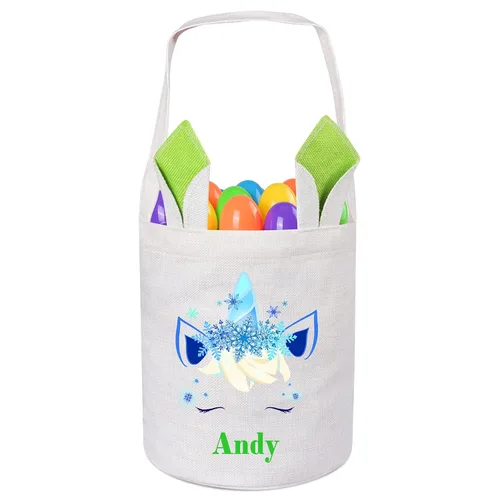 Vista 8 de Jocidea Personalized Easter Basket, Easter Bunny Basket for Kids - Blue Unicorn with Easter Egg 019B-Blue
