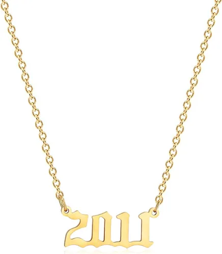 Vista 10 de Collar de acero inoxidable chapado en oro de 18 quilates, con número de cumpleaños, aniversario, joyería memorable para mujer