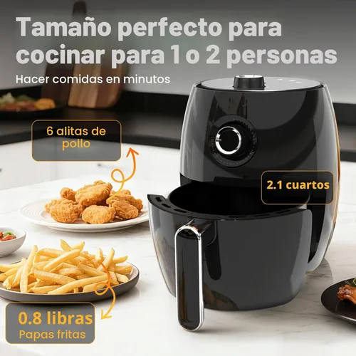 Vista 6 de Freidora de aire compacta pequeña, 2.1 cuartos de galón, 4 en 1 pequeña mini freidora de aire compacta, hornear, asar, recalentar, 98% menos