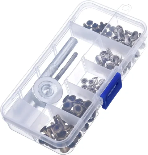 Vista 6 de Outus Remaches de cuero de una sola tapa remaches tubulares de metal con kit de herramientas de fijación para zapatos de artesanía de cuero, bolsas