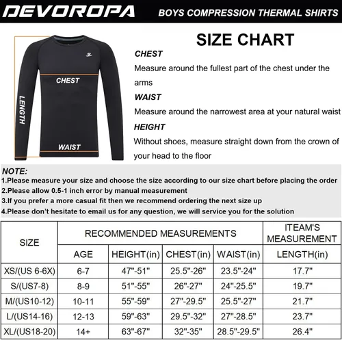 Vista 7 de DEVOROPA Camiseta térmica de compresión para niños y jóvenes, camiseta interior de manga larga de forro polar para fútbol y béisbol