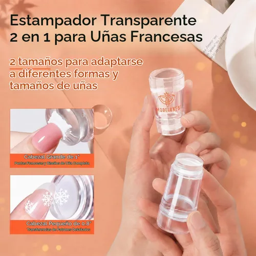 Vista 2 de Modelones Herramienta de punta francesa: 6 piezas de sellos de uñas francesas, kit de manicura francesa adecuado para bricolaje junto con esmalte