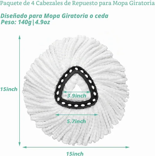 Vista 2 de 4 piezas de cabezal de repuesto para fregona giratoria, 100% cabezales de trapeador de microfibra compatibles con fregona giratoria triangular