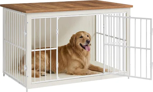 Vista 11 de Feandrea Muebles de jaula para perros, perrera de 38 pulgadas para perros de hasta 70 libras, con bandeja extraíble, mesa auxiliar de jaula