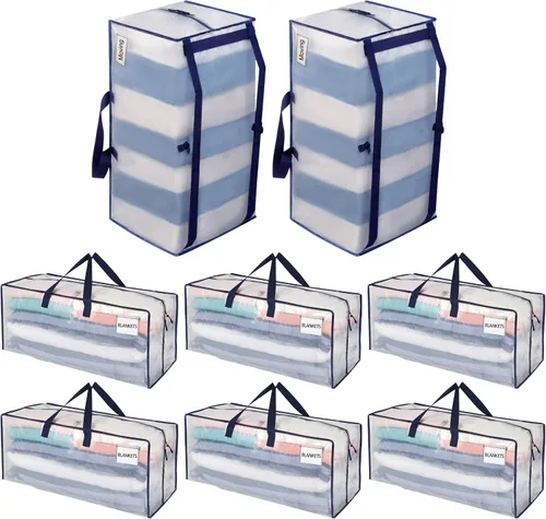Vista 8 de VENO Paquete de 6 bolsas de mudanza resistentes con correas de mochila, cremalleras y asas, bolsas de embalaje extragrandes para artículos