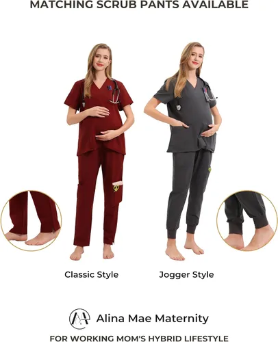 Vista 9 de Exfoliante de maternidad para mujeres embarazadas, uniforme de médico, pantalón de enfermera, con 6 bolsillos