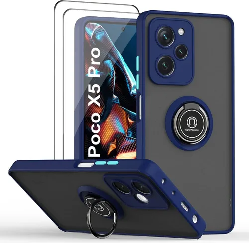 Vista 9 de QUIETIP Funda compatible con Xiaomi Poco X5 Pro 5G con protector de pantalla, TPU + policarbonato duro a prueba de golpes, anillo magnético