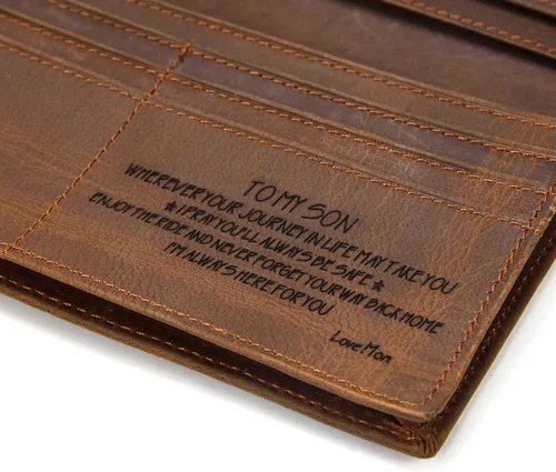 Vista 2 de LUUFAN Billetera larga de cuero genuino para hombre, cartera plegable grabada