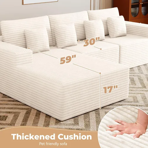 Vista 3 de 111’’ Sofás seccionales modulares en forma de nube con chaise en forma de L, sofá tapizado de asiento profundo sin huesos para sala de estar
