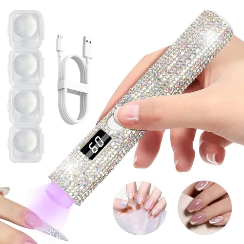 Vista 9 de Luz UV de mano para uñas de gel, lámpara de uñas UV con purpurina, mini lámpara de uñas de gel portátil inalámbrica para curado rápido, secador