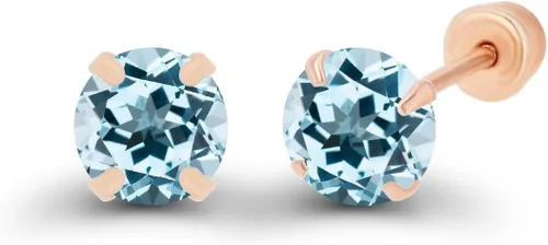 Vista 2 de Aretes de tuerca de oro macizo de 14 quilates, hipoalergénicos, de 0.118 in, con piedra natal redonda