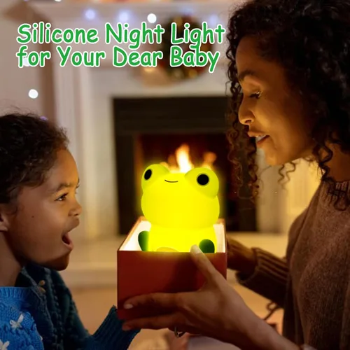 Vista 5 de Luz nocturna para niños, lámpara de rana con bonitas calcomanías de rana, lámpara de noche para dormitorio, luz nocturna para bebé, niña, niño