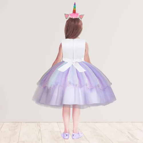 Vista 7 de Vestido de disfraz de unicornio para niñas pequeñas diadema de unicornio concurso cumpleaños princesa tutú con accesorios