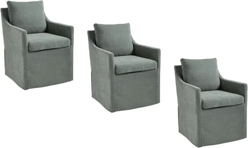 Vista 15 de Silla de comedor tapizada color beige, sillas modernas para cocina y comedor con brazos, cómoda silla de sofá de lino para sala de estar