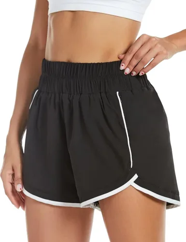 Vista 2 de VIMPUNEC Workout Yoga Shorts for Women Athletic High Waisted Elastic Running Pants with Zipper Pockets