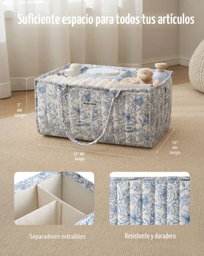Vista 3 de Blissful Diary Organizador de pañales con flores, elegante cesta de almacenamiento para guardería, regalo para baby shower, imprescindible