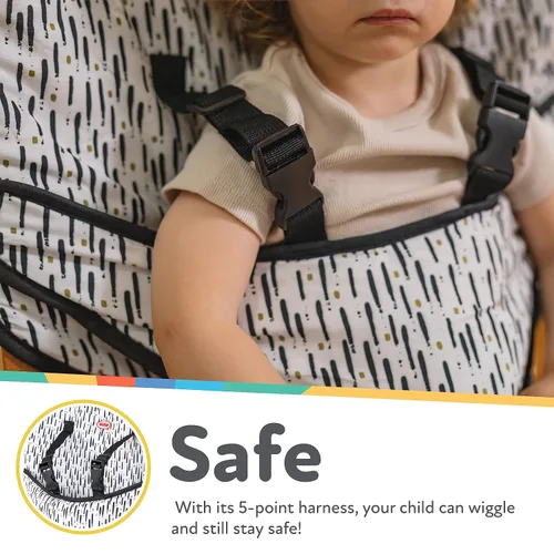 Vista 5 de Nuby On The Go Silla de viaje portátil para bebés y niños pequeños, correas ajustables de seguridad de 5 puntos, más de 6 meses, se pliega en una
