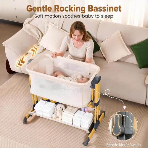 Vista 4 de Ezebaby Cuna mecedora 3 en 1, moisés estable y seguro Beige