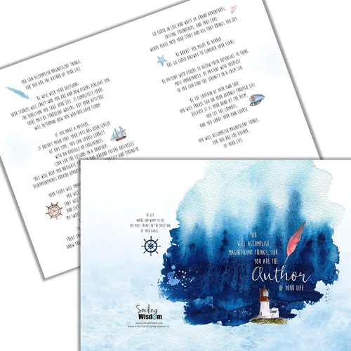 Vista 4 de Smiling Wisdom - Tarjeta de felicitación de Quill You are the Author of Your Life y juego de regalo de sabiduría de sentimiento de plumas, nuevo