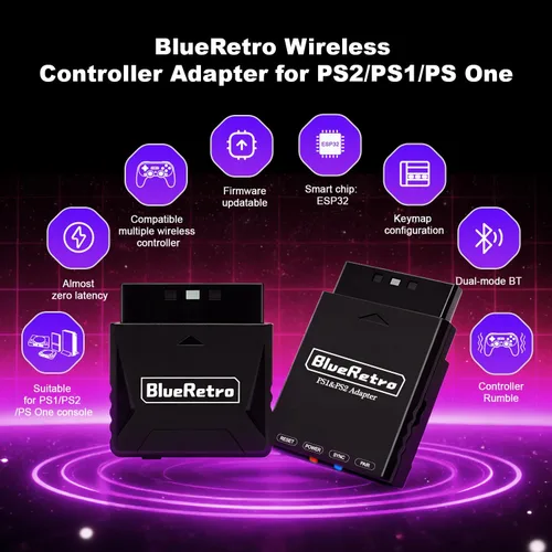 Vista 2 de BlueRetro - Adaptador de controlador inalámbrico Bluetooth para PS2/PS1/PS