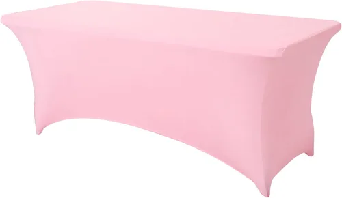 Vista 20 de Paquete de 2 fundas de mesa ajustadas rectangulares de spandex de 6 pies, color beige, mantel de tela elástica sin arrugas para fiestas, ferias