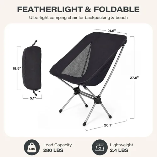 Vista 3 de LAUSAINT HOME Silla de camping, silla plegable ultraligera con capacidad de 280 libras, silla de campamento compacta portátil con marco de aluminio