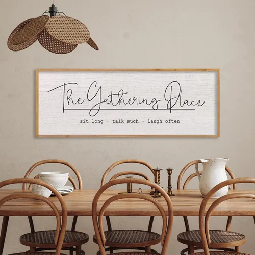 Vista 10 de LuZhiQiang Arte de pared para comedor 81,3×30,5 cm "Bless The Food Before Us" Letrero cristiano para cocina, cita familiar agradecida, cuadro grande