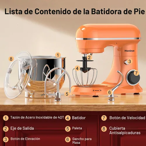 Vista 2 de Honinst 4QT Electric Stand Mixer, 10-Speed Tilt-Head Compact Kitchen Mixer Orange