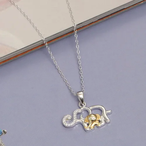 Vista 5 de LeCalla Collar de plata de ley 925 con colgante de elefante de buena suerte con diseño de animales de buena suerte, regalo de joyería para mujeres