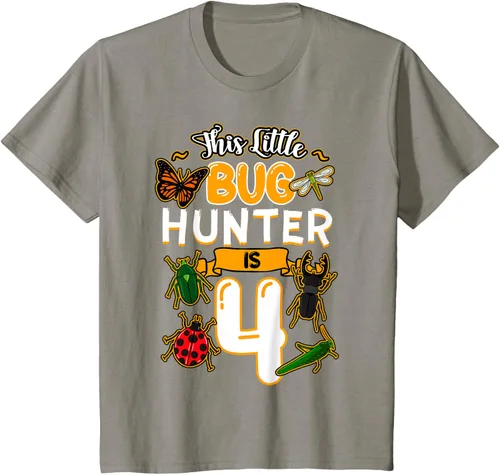 Vista 29 de Camiseta de fiesta de cumpleaños de insectos de este cazador de insectos de 4 años, Negro, S