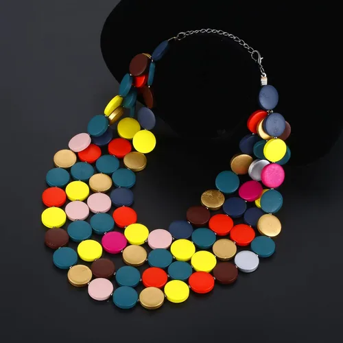 Vista 5 de Chunky Wooden Choker Necklace and Earrings Set for Women Girls,Colorful Bib Layered Necklace Boho Earrings,Handmade Statement African Jewelry Gifts