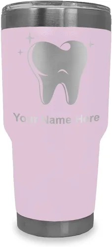 Vista 17 de LaserGram Vaso aislado al vacío de 20 onzas, con diente, grabado personalizado incluido (negro)